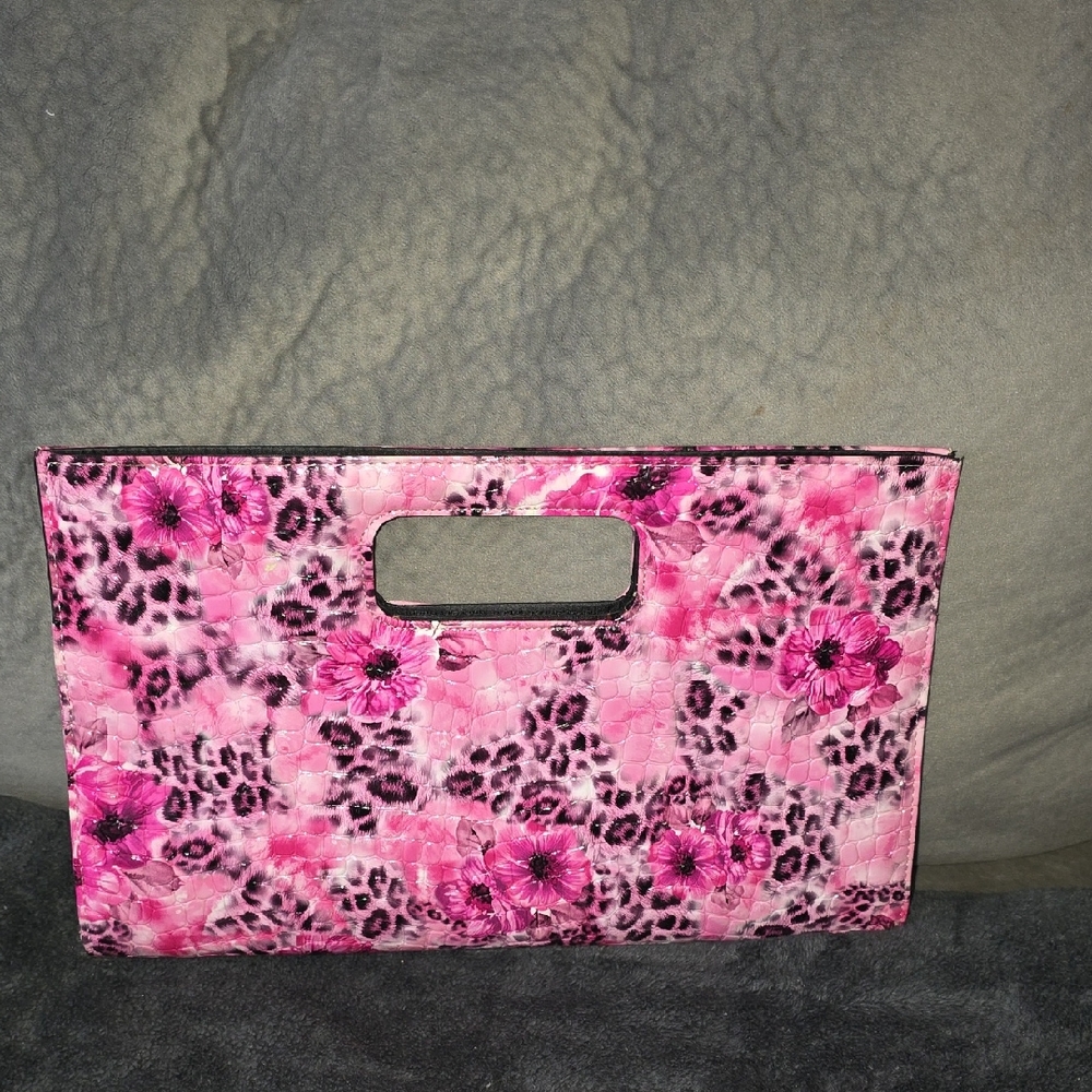 Pink Floral and Leopard Print Clutch